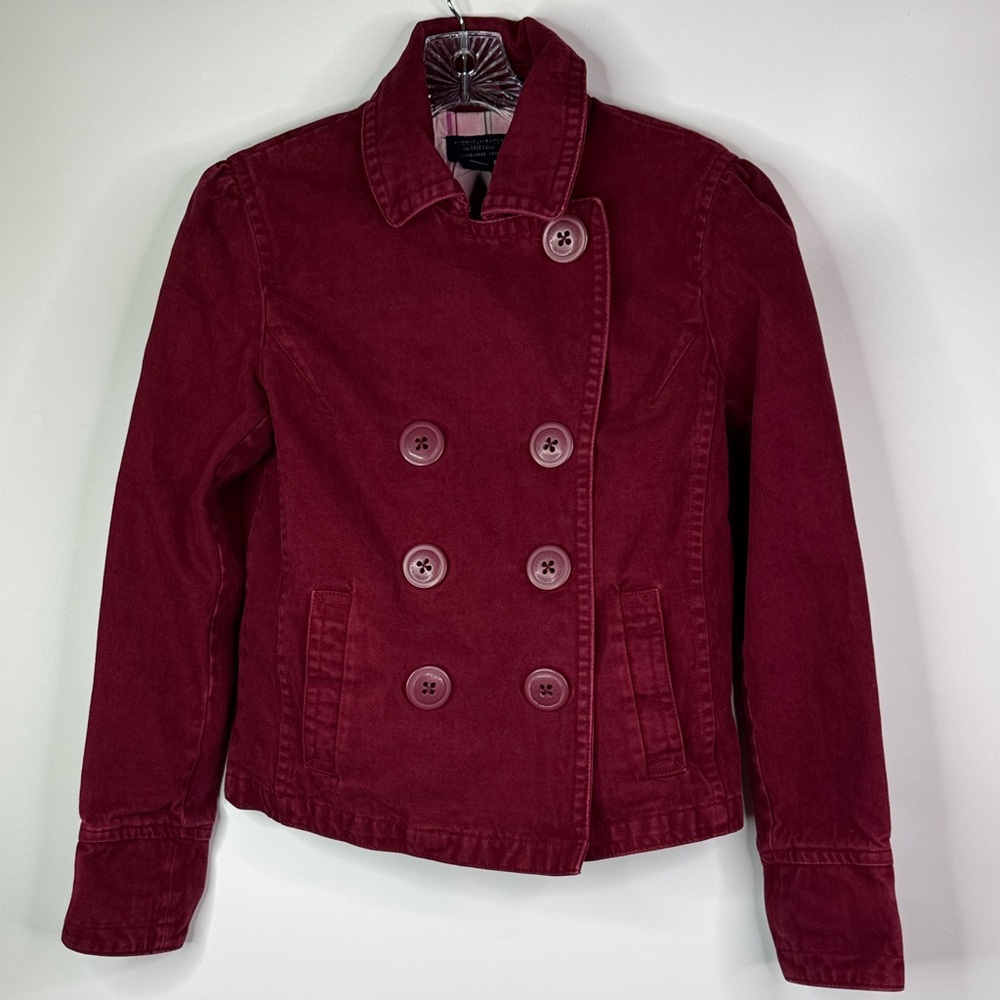 American Eagle Dark Pink Button Pea Coat Size Medium